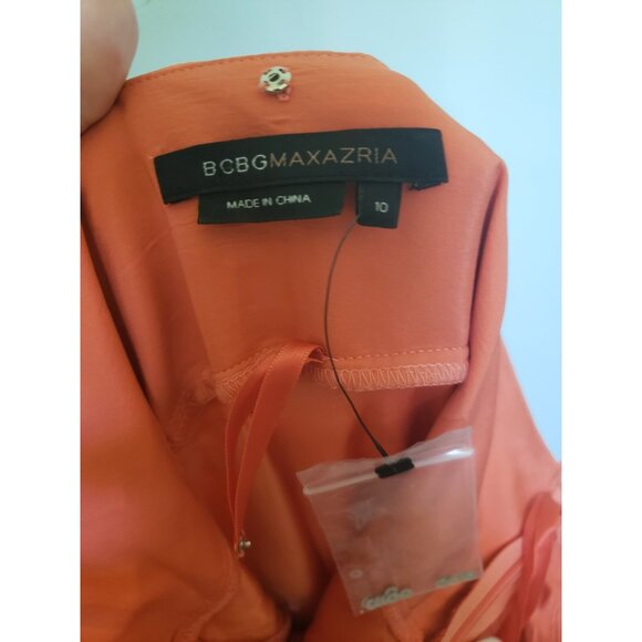 BCBGMAXAZRIA Women 10 Formal Dress Halter Neck Strappy Coral Pink 100% Silk NWOT - Picture 5 of 6